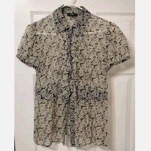 Vintage Alfani 100% Silk Women's Top Sz 6 Multicolor Floral Print Sheer Blouse